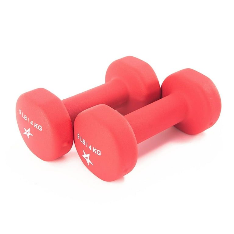 Yes4All 9LBS Set of 2 Neoprene Coated Dumbbells Pair of Hand Weights for Women Various Weight Options and 15 Color Choices Dark Red