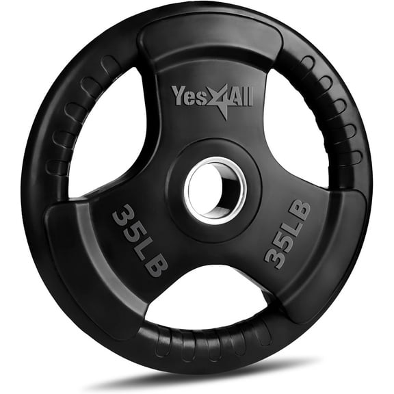 Yes4All Olympic Rubber Grip Plates for Barbell, 2-Inch Weight Plates for Weightlifting and Strength Training in Home Gym - 35LB - Single
