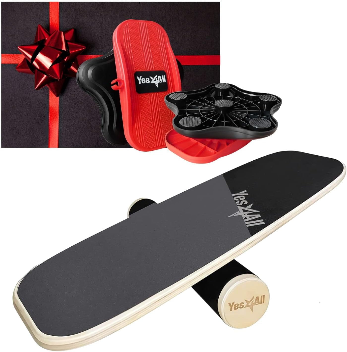 Yes4All Premium Surf Balance Board Trainer with Adjustable Stoppers - 3  Different Distance Options - Gray/Black 