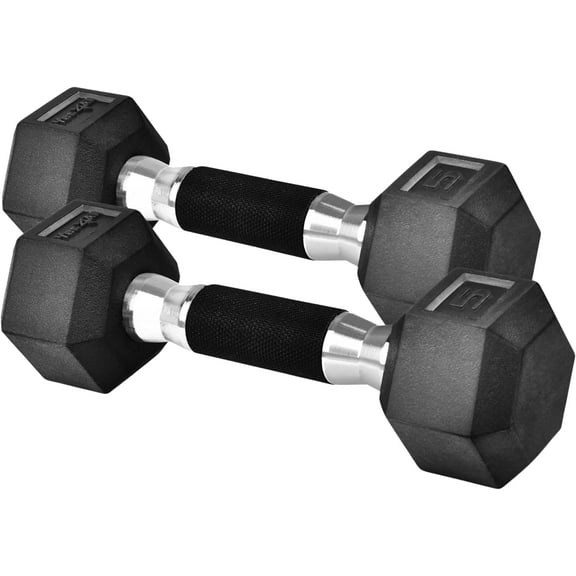 Yes4All Rubber Hex Dumbbell, 5 lb, Pair