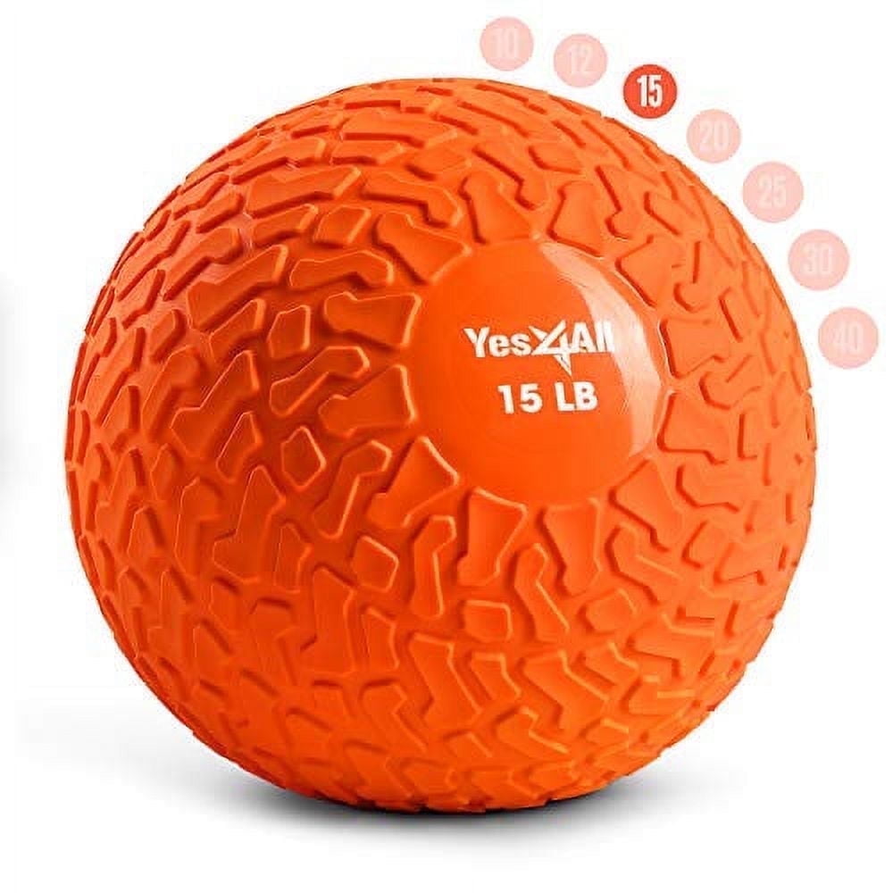 Yes4All Slam Ball, PVC Sand Filled Medicine Ball, 10-40lbs Weight Ball - Tread Orange 15LBS