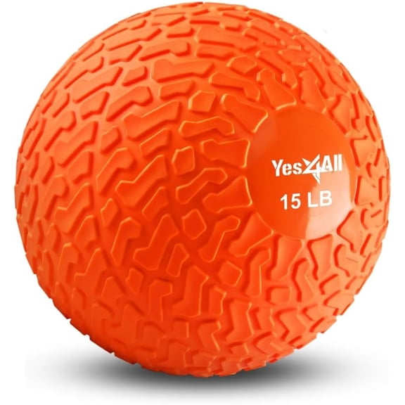 Yes4All 15Lb Slam Ball, Durable PVC Sand Filled Workout Weight Ball, Orange Beast (Tread)