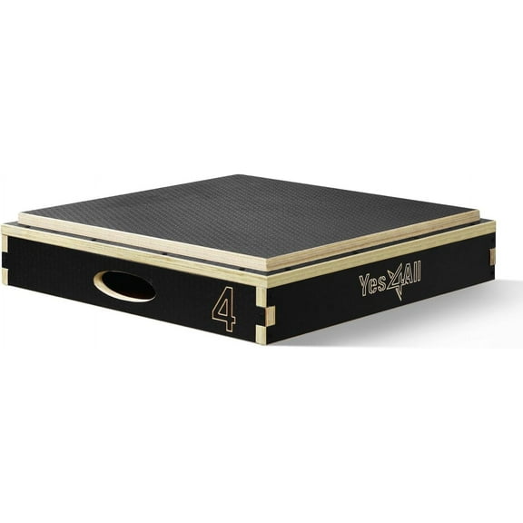 Yes4All Stackable Wooden Plyo Box, Plyometric Box with Anti-Slip Surface for Home Gym & Outdoor Workout - Black - 4"