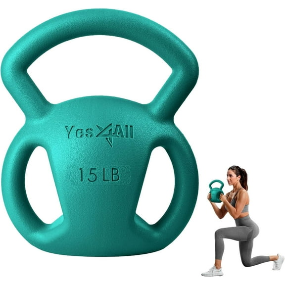 Yes4All Three Handle Kettlebell, Green, 15 lbs
