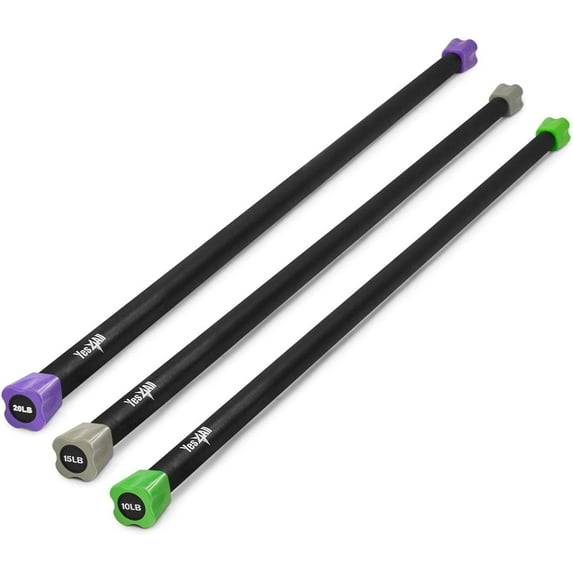 Yes4All Total Body Weighted Workout Bar – Set of 3 Weighted Bars 10lbs, 15lbs, 20lbs
