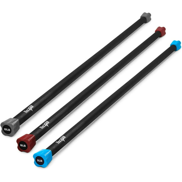 Yes4All Total Body Workout Weighted Bar Weighted Exercise Bar/Weighted Workout Bar – Set of 3 Weighted Bars 5lbs, 8lbs, 12lbs – Great for Physical Therapy, Aerobics & Yoga