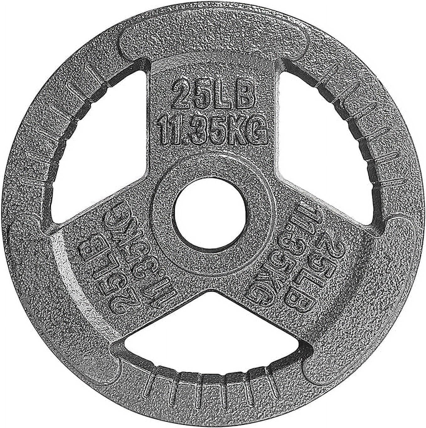 Yes4All Tri-Grip Handles Olympic Weight Plates/Cast Iron Weight Plates, Suitable for Barbell Exercises, Strength, Flexibility Training - 25LB (Single)