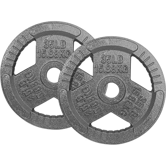 Yes4All Tri-Grip Handles Olympic Weight Plates/Cast Iron Weight Plates, Suitable for Barbell Exercises, Strength, Flexibility Training - 35LB (Pair)