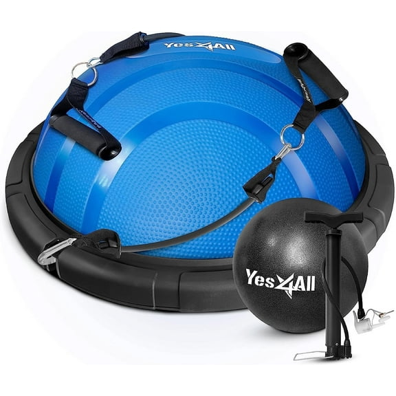 Yes4All Upgrade Combo Half Balance Trainer Ball with Resistance Bands & Pilates Ball (Black, Blue) for Training Core Strength
