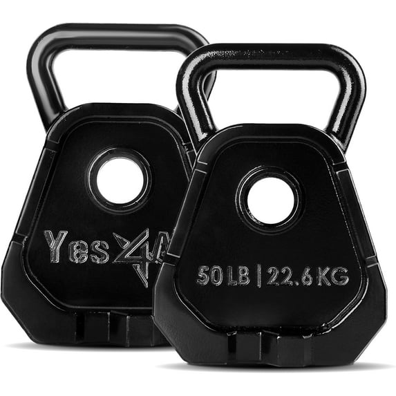 Yes4All Upgraded Bell Plate, Olympic Weight Plate & Kettlebell Combination, Multifunctional Kettlebell Plate Set for Advanced Training 50Lbs Pair