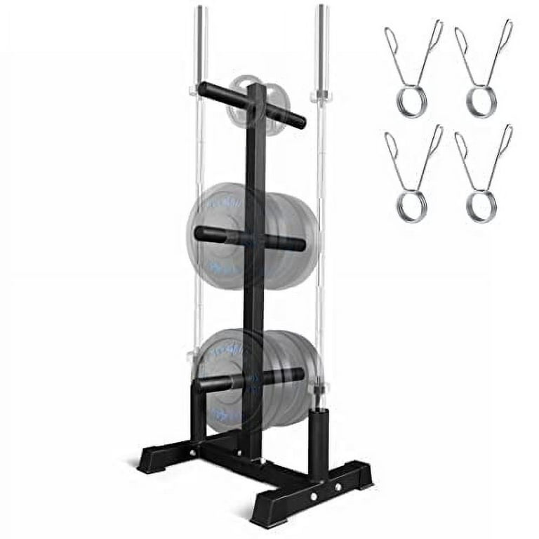Yes4All Weight Plate Tree Holder Vertical Barbell Storage Rack For Home Gym 6 Pegs Olympic Weight Plate 2 Barbells