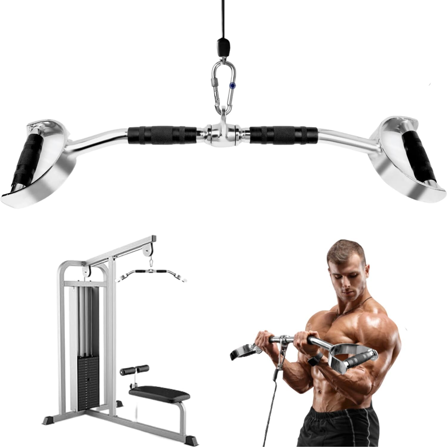 Yes4All Wide Grip LAT Pull Down Bar Attachments with D Grip Handles