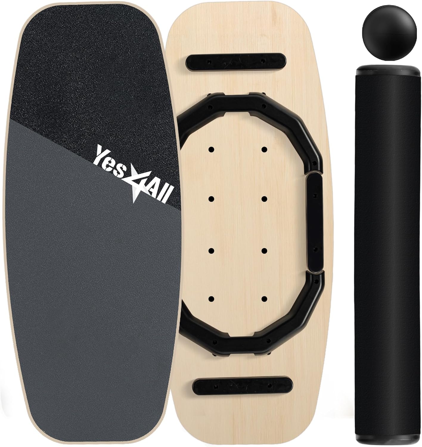 Yes4All 20 inch Professional Rocker Board with 3 levels 15,18 and 20 degrees, Anti-Slip Wooden Balance Board Easily Rocking, Standing Balance Board From Side to Side or Front to Back