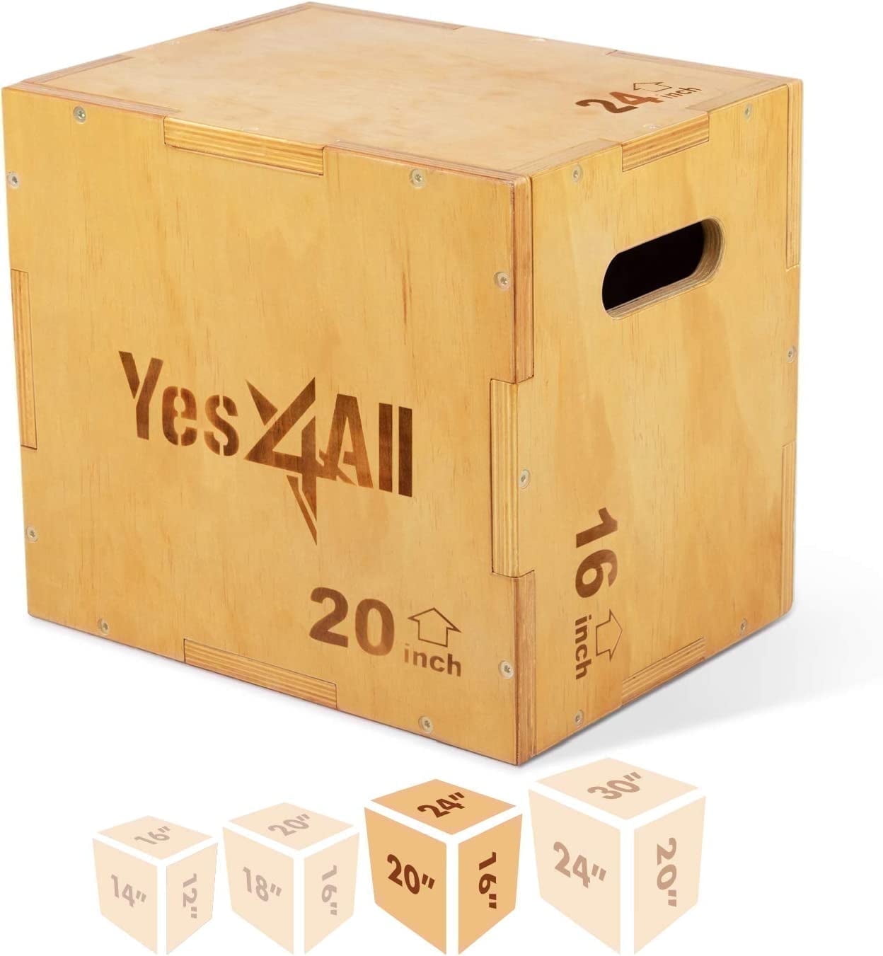 Yes4All 3-in-1 Non Slip Wooden Plyo Box, 30