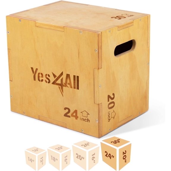 Yes4All Wooden Plyo Box, Holds Up to 450lbs, Versatile Plyometric Jump Box for Home Gym and Outdoor Workouts (30"x24"x20", Natural Wood)