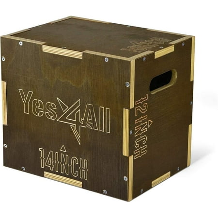 Yes4All Wooden Plyo Box for HIIT, HIIT Workout - Vintage - Moss Brown - 16 x 14 x 12
