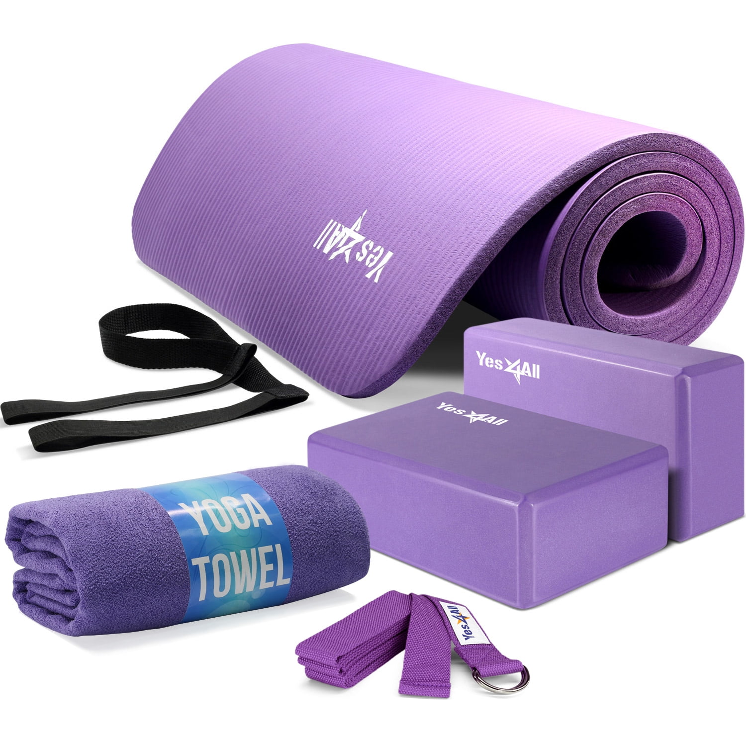 Yes4All Yoga Starter Kit, Includes NBR Exercise Yoga Mat, 2 Yoga Blocks,  Yoga Strap & Yoga Towel 