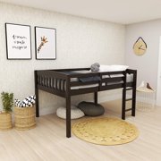 Yes4Wood Elbrus Solid Wood Full Size Low Loft Bed Frame with Stairs & Storage for Kids and Toddlers