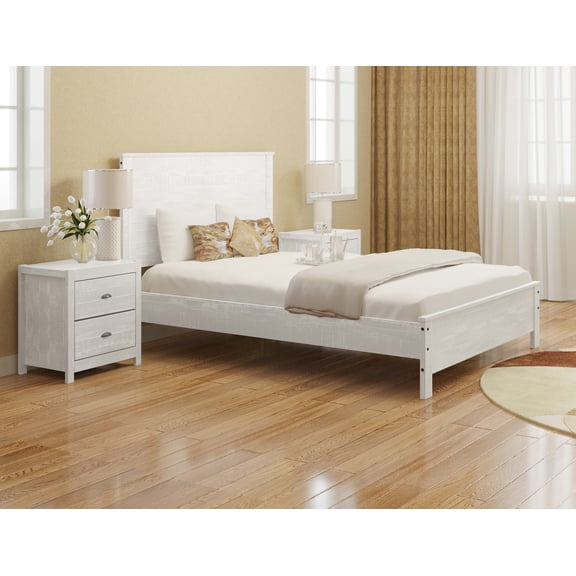 Yes4wood Solid Wood Twin Bed Frame with Headboard, Heavy Duty Modern Rustic Twin Size Bed Frames