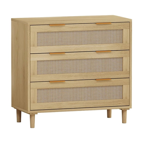 YesFashion 3 Drawer Dresser,Kitchen Storage Cabinet with 3 Deep Rattan Drawers,Iron Handle Buffet Cabinet for Living Room,Dining Room,Hallway,Bedroom