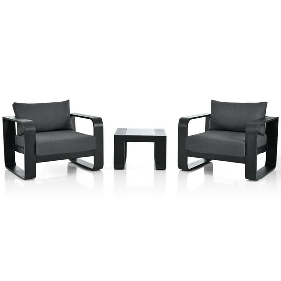 YesFashion 3-Pieces Aluminum Frame Patio Furniture Set,6.7" Thick Cushion Armchair Coffee Table All Weather Outdoor Conversation Seating Group for Garden