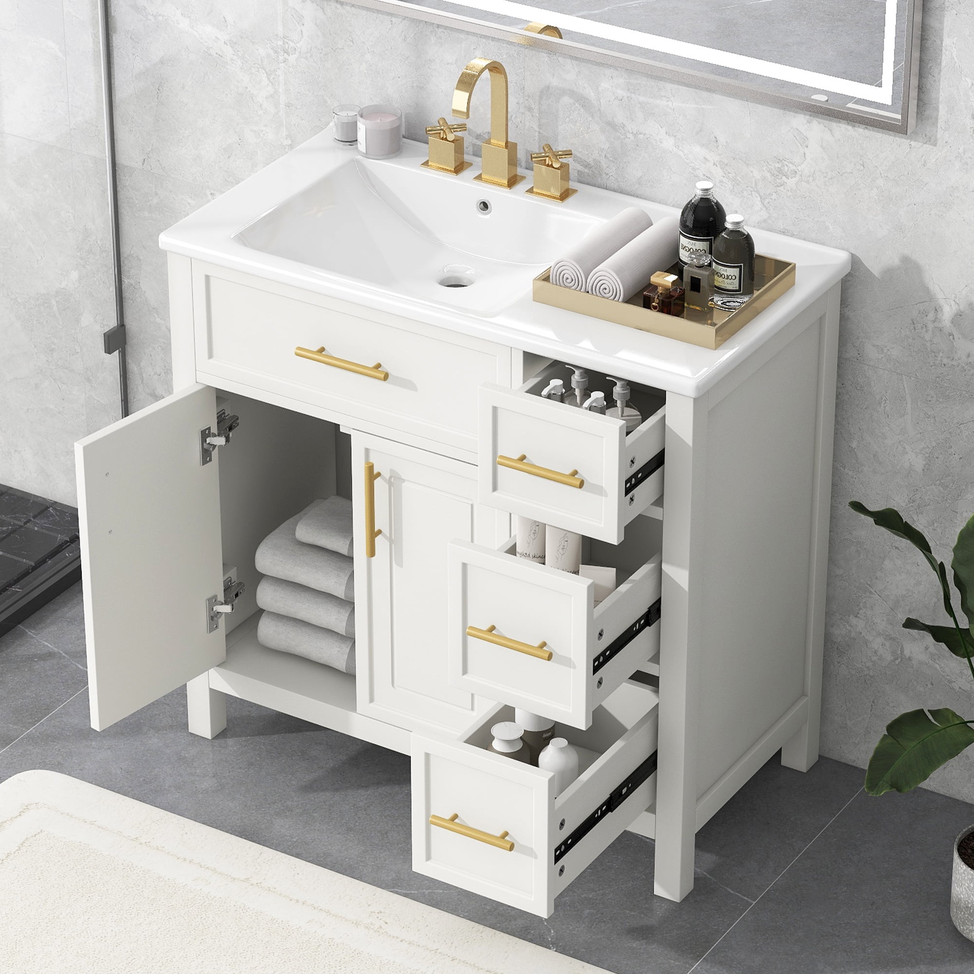 YesFashion 36" Bathroom Vanity with Sink Top Set Freestanding Bathroom ...