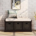 thumbnail image 1 of YesFashion Entryway Storage Bench, Shoe Storage Bench with Removable Cushion, 3 Removable Rattan Basket, Hand-woven Rattan Frame for Living Room, Hallway, 1 of 9