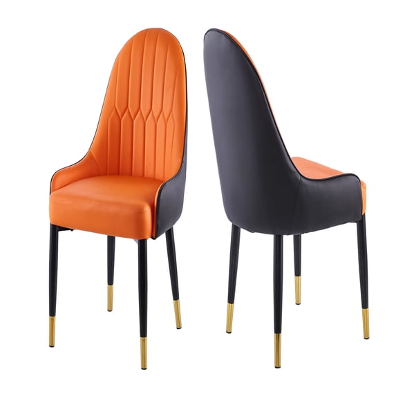 YesFashion Modern Dining Chair Set Of 2, Armrest Leather Upholstered Accent Dining Chair with Plastic Tube Plug for Kitchen Dining Room Living Room Apartment