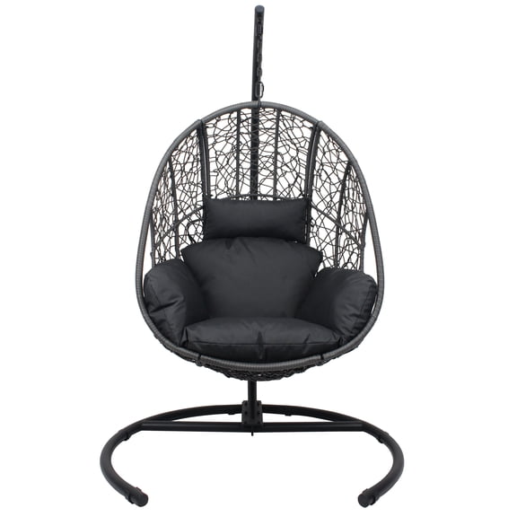 YesFashion Outdoor Egg Chair,Hanging Egg Chair with Rust Resistant Frame,Fade Resistant Cushion,Excellent Stable Base Frame,Handcraft Weaving Swing Egg Chair for Courtyard