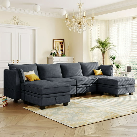 YesFashion Sectional Sofa, U-Shape Sectional Couch with Reversible Chaise, Additional Storage Durable Convertible Sofa Bed for Living Room, Office, Bedroom