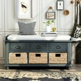 thumbnail image 1 of YesFashion Storage Bench Rustic Bedroom Storage Bench with 3 Drawers And 3 Rattan Baskets Shoe Bench Wooden Bench with Storage for Living Room, Bedroom, Entryway, Hallway, 1 of 9