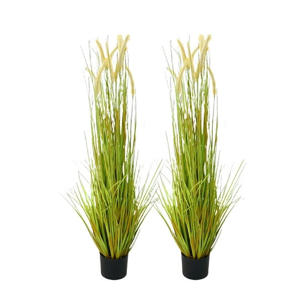 Yesafahsion 2pcs Artificial Grass Plants,47" Tall Artificial Grass with Pots,Realistic Foxtail Grass Pampas Grass Plants for Home Living Room Bedroom Decoration