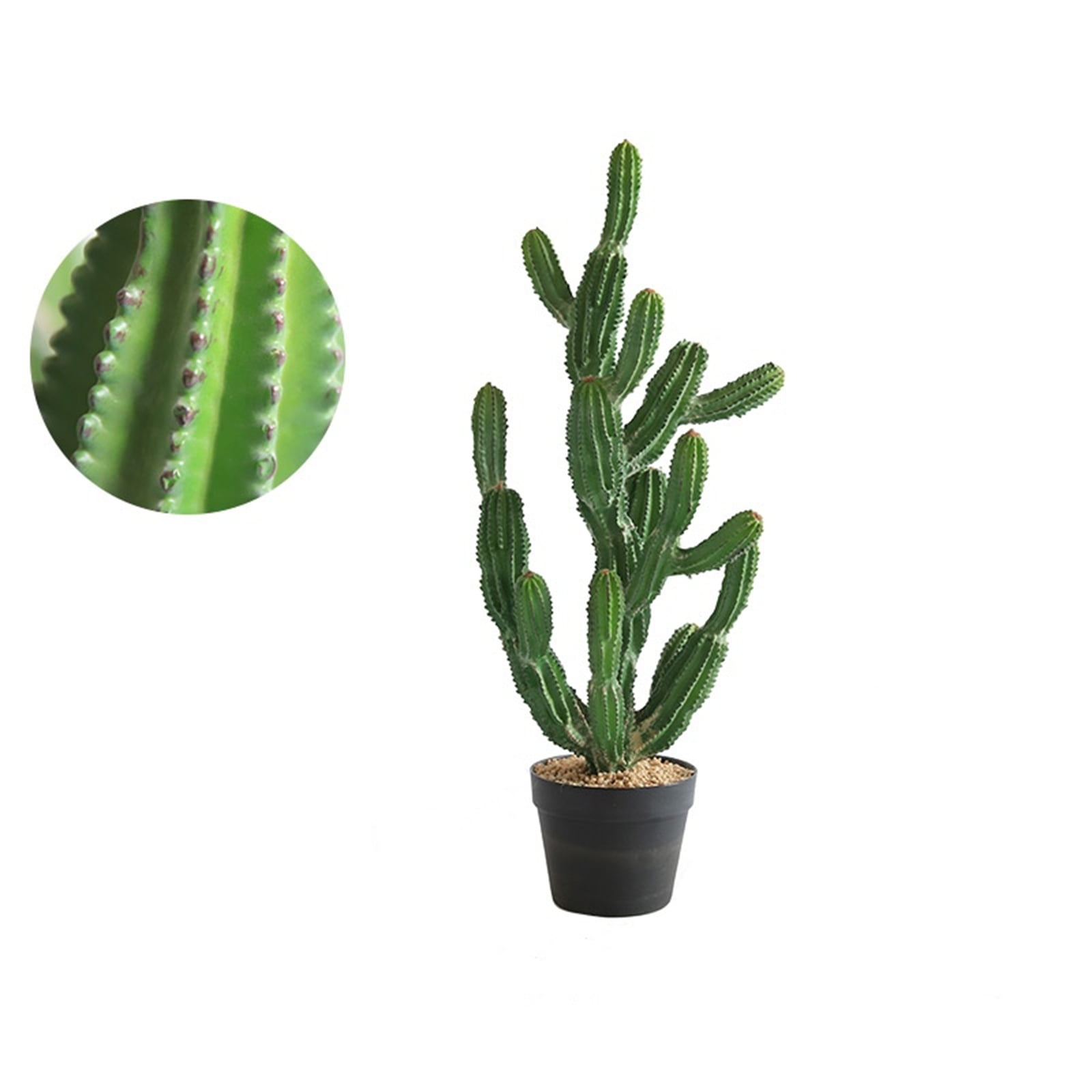 32-Inch Green Plastic Cactus Plant with Black Pot