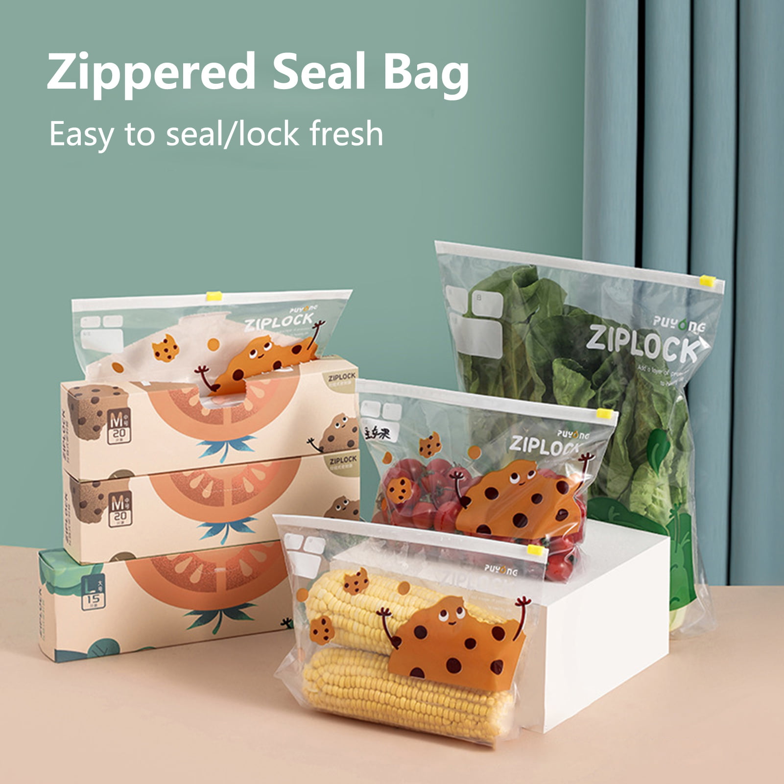 Yesbay 1 Box Zipper Sealed Bags Reusable Anti-dust Anti-bacterial Heat And  Cold Resistant Wider Base Design Sealing Kitchen Food Storage Bag Organizer