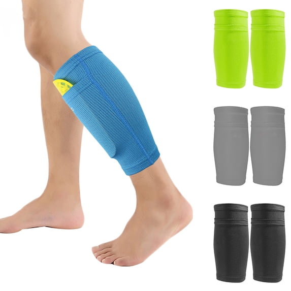 Yesbay 1 Pair Adult Soccer Protective Leg Sleeves Calf Support Socks Shin Guard,Grey S