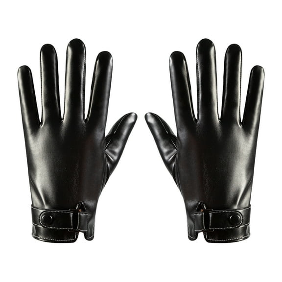 Yesbay 1 Pair Adults Faux Leather Gloves Plush Lined Gloves with Adjustable Wristband Thermal Gloves for Touchscreen Texting Driving Motorcycle