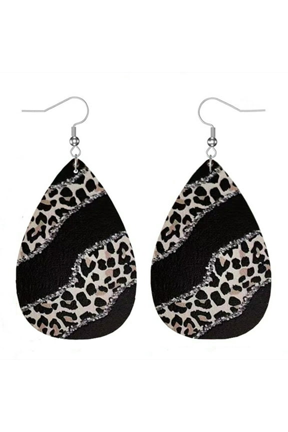 1 Pair Double-sided Leopard Stitching Design Hook Earrings Piercing Fine Workmanship Drop Earrings Jewelry Gift