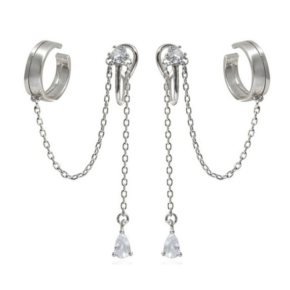 Yesbay 1 Pair Ear Cuffs Personality Long Chian Without Piercing Inlaid Rhinestone Long Tassel Clip Earrings Jewelry Accessory