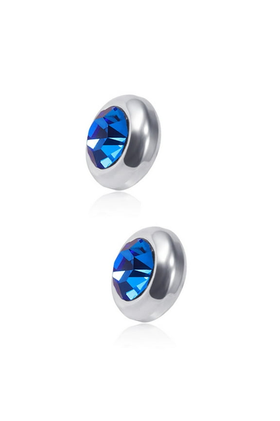 1 Pair Ear Studs Non-Piercing Magnetic Stainless Steel Round Colored Rhinestone Embedded Men Women Earrings Jewelry