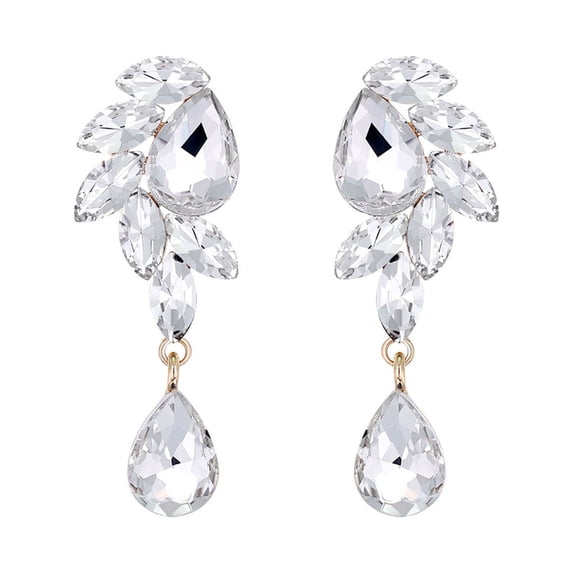 Yesbay 1 Pair Elegant Shining Faux Crystal Glass Dangle Earrings Women Exquisite Long Earrings Jewelry Gift