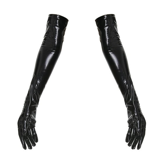 Yesbay 1 Pair High Elasticity Dance Gloves Bright Faux Leather Stage Show Long Gloves Cosplay Accessories