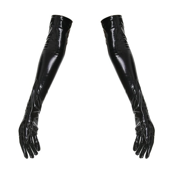 Yesbay 1 Pair High Elasticity Dance Gloves Bright Faux Leather Stage Show Long Gloves Cosplay Accessories