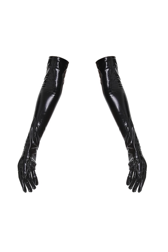 1 Pair High Elasticity Dance Gloves Bright Faux Leather Stage Show Long Gloves Cosplay Accessories