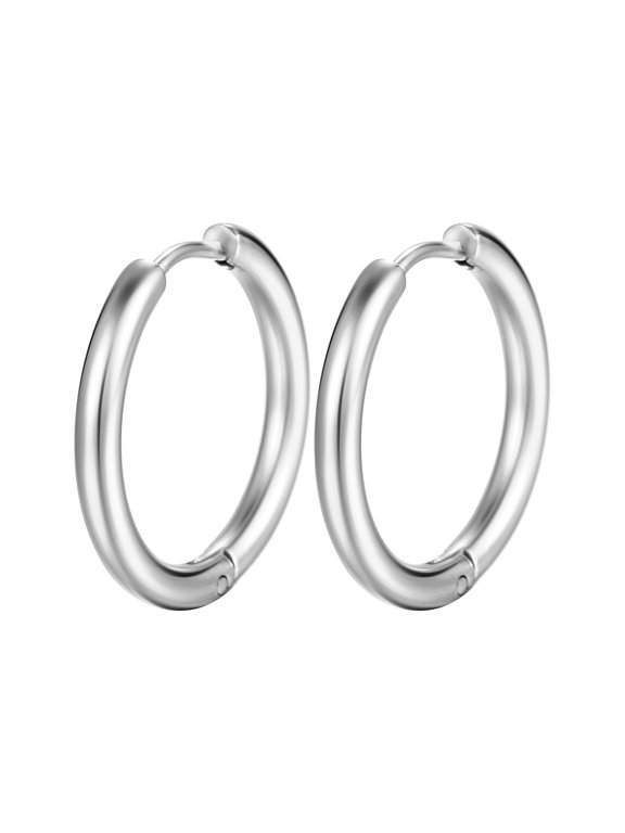 1 Pair Hoop Earrings Stainless Steel Geometric Elegant Polished Silver Color Metal Circle Earrings Fashion Jewelry