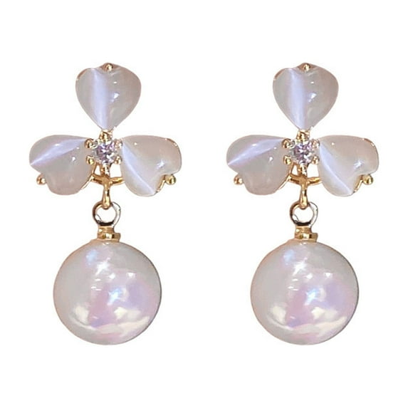 Yesbay 1 Pair Stud Earrings Dainty Elegant Temperament French Style Faux Pearl Opal Flower Women Drop Earrings Jewelry Accessories