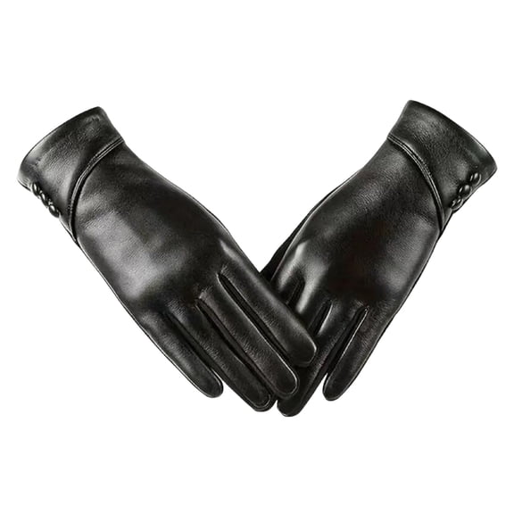 Yesbay 1 Pair Winter Gloves Plush-lined Touch Screen Windproof Faux Leather Anti-slip Cold Gloves