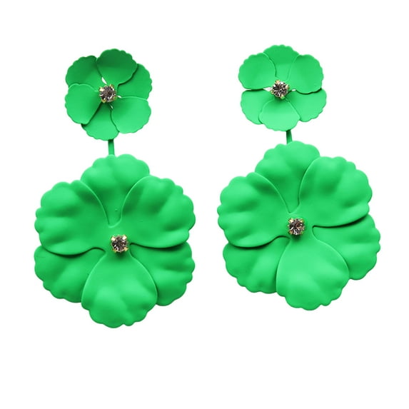 Yesbay 1 Pair Women Hanging Earrings Flower Shape Decor Exaggerated Lady Prom Beach Long Dangle Earrings