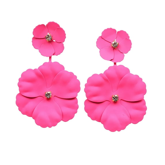 Yesbay 1 Pair Women Hanging Earrings Flower Shape Decor Exaggerated Lady Prom Beach Long Dangle Earrings
