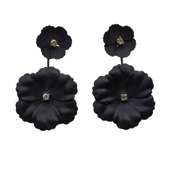Yesbay 1 Pair Women Hanging Earrings Flower Shape Decor Exaggerated Lady Prom Beach Long Dangle Earrings