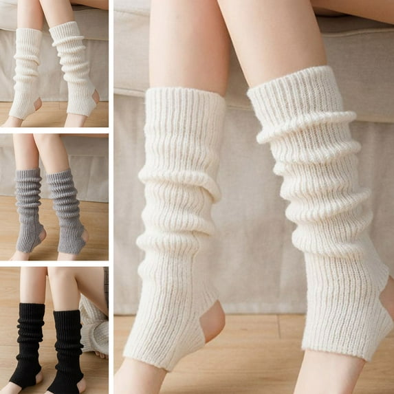 Yesbay 1 Pair Women Leg Warmers Thickened Japanese Lolita Elastic Anti-slip Warm Compression Hollowed Out Foot Heel Knitted Soft Calf Socks High Socks
